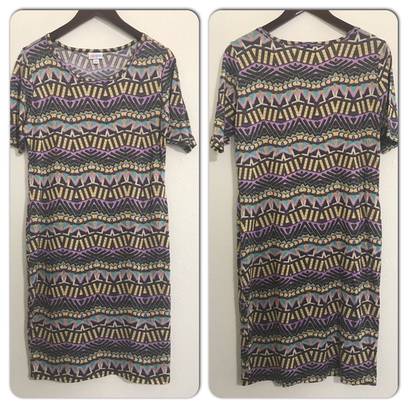 LuLaRoe Dresses & Skirts - Lularoe Julia Multi-Color Geo Print Dress Large